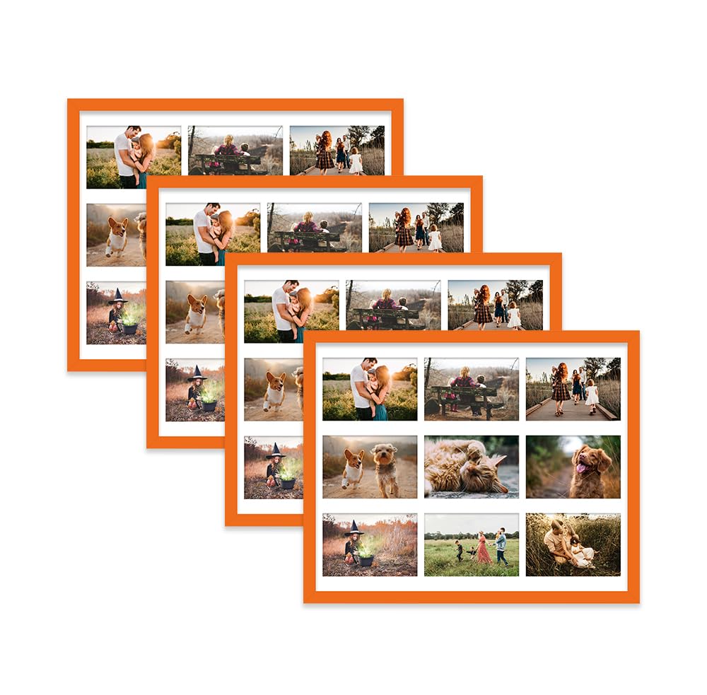 Orange Multi Photo Frame - Holds 9 x 6x4 Pictures, Family Collage Picture Frame for Wall Display, 20x16 Frame size, Set of 4