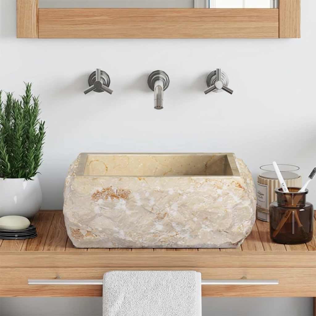 Lavabo crema mármol 30x30x13 cm, lavabo sobre encimera