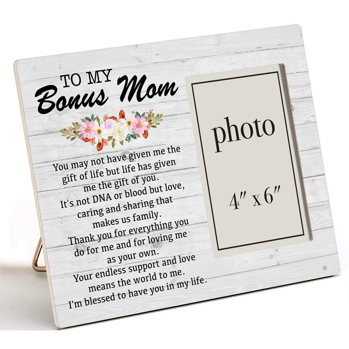 Zauly Bonus Mom Wooden Picture Frame Gift, to my bonus mom Wood Photo Frame Gifts Idea for Stepmom Stepmother, Tabletop & Wall Mounting, 4x6 Inch