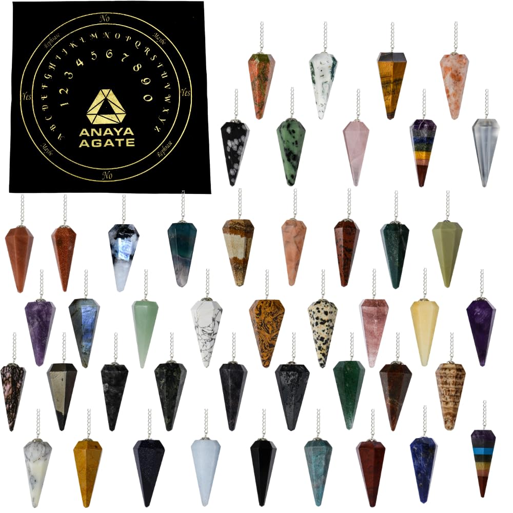 Pack of 11 Crystal Pendulums Bulk Set with Pendulum Board - Wholesale Bulk Crystals - Wholesale Dowsing Pendulum Kit with Chakra Crystal, Divination Board & Natural Gemstone Healing