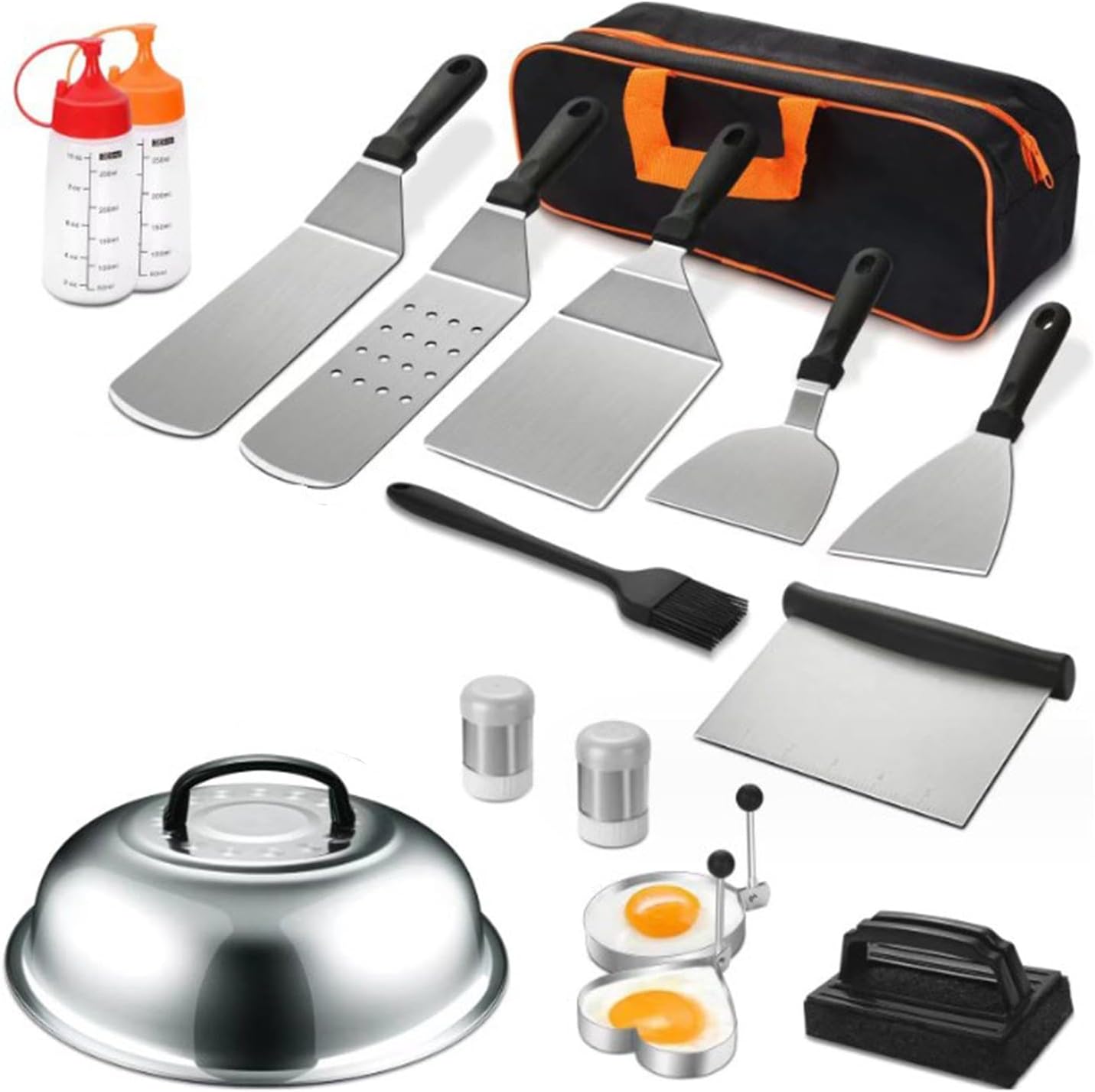 18 Piece BBQ Tool Set with Carrying Bag and Apron for Griddle Cooking