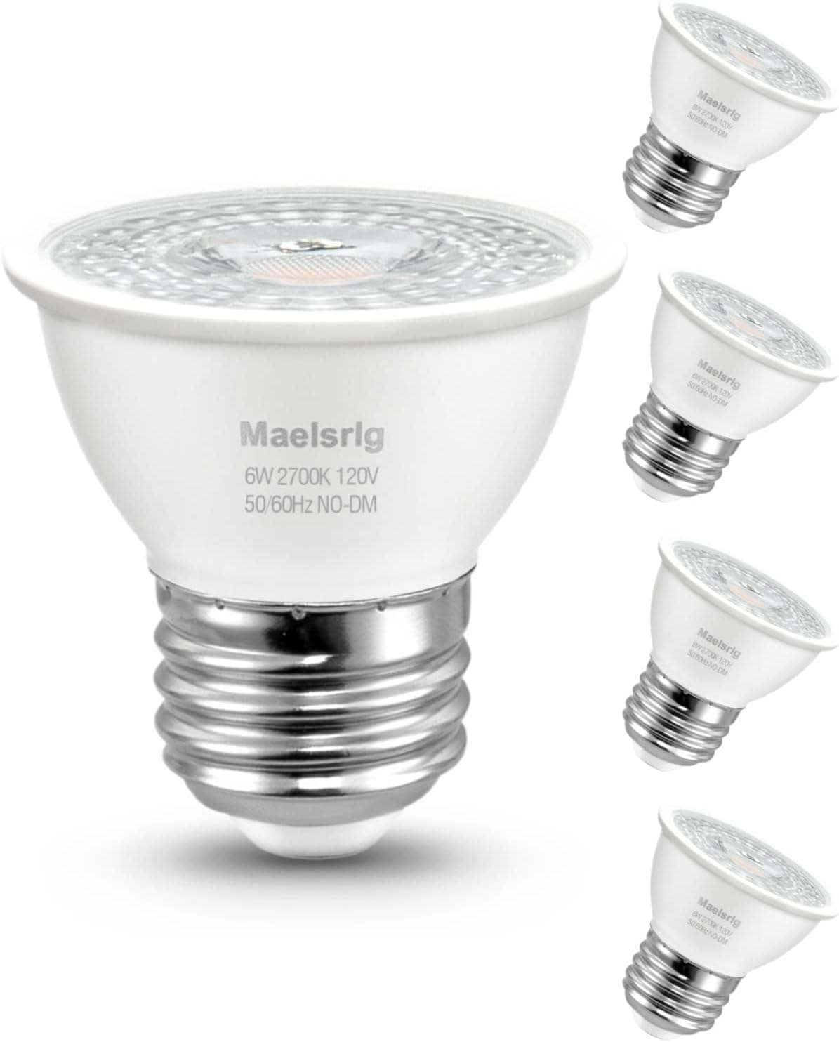 PAR16 LED Short Neck Recessed Spotlight Bulb, 6W(60W Equivalent) Curio Cabinet Light Bulb, Flicker-Free, 600 Lumens, Soft White 2700K, E26 Medium Base, Non-Dimmable, 4-Pack