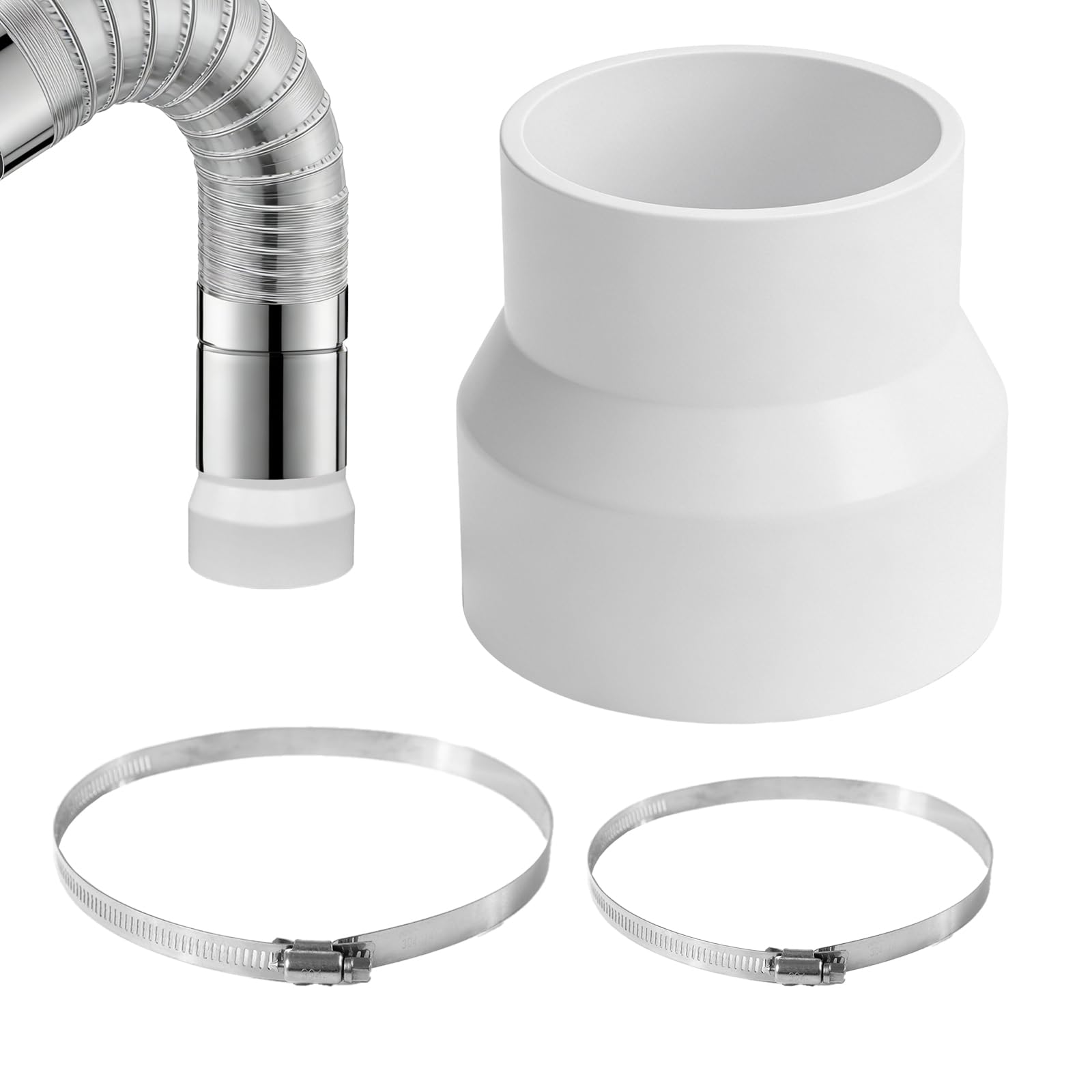 Rthynti White Round Ducting Reducer, 150Mm To 100Mm Reducer Mit Stainless Steel Pipe Clamp, 6 To 4 Inch Duct Pipe Reduction Coupler For Extractor Fans, Cooker Hood Tumble Dryer Ventilation