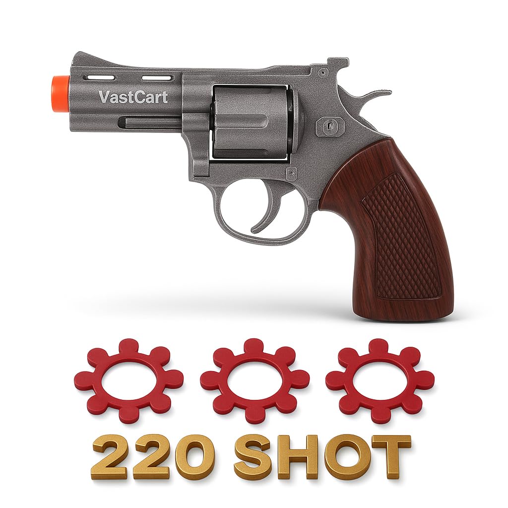 Classic Die Cast Full Metal Cowboy Toy Blaster with 3 Sheet – Metal 8-Shot Rings Cap Blaster for Kids – Includes 27 Rings Caps (220 Shots) – Vintage Western Style Toy Blaster