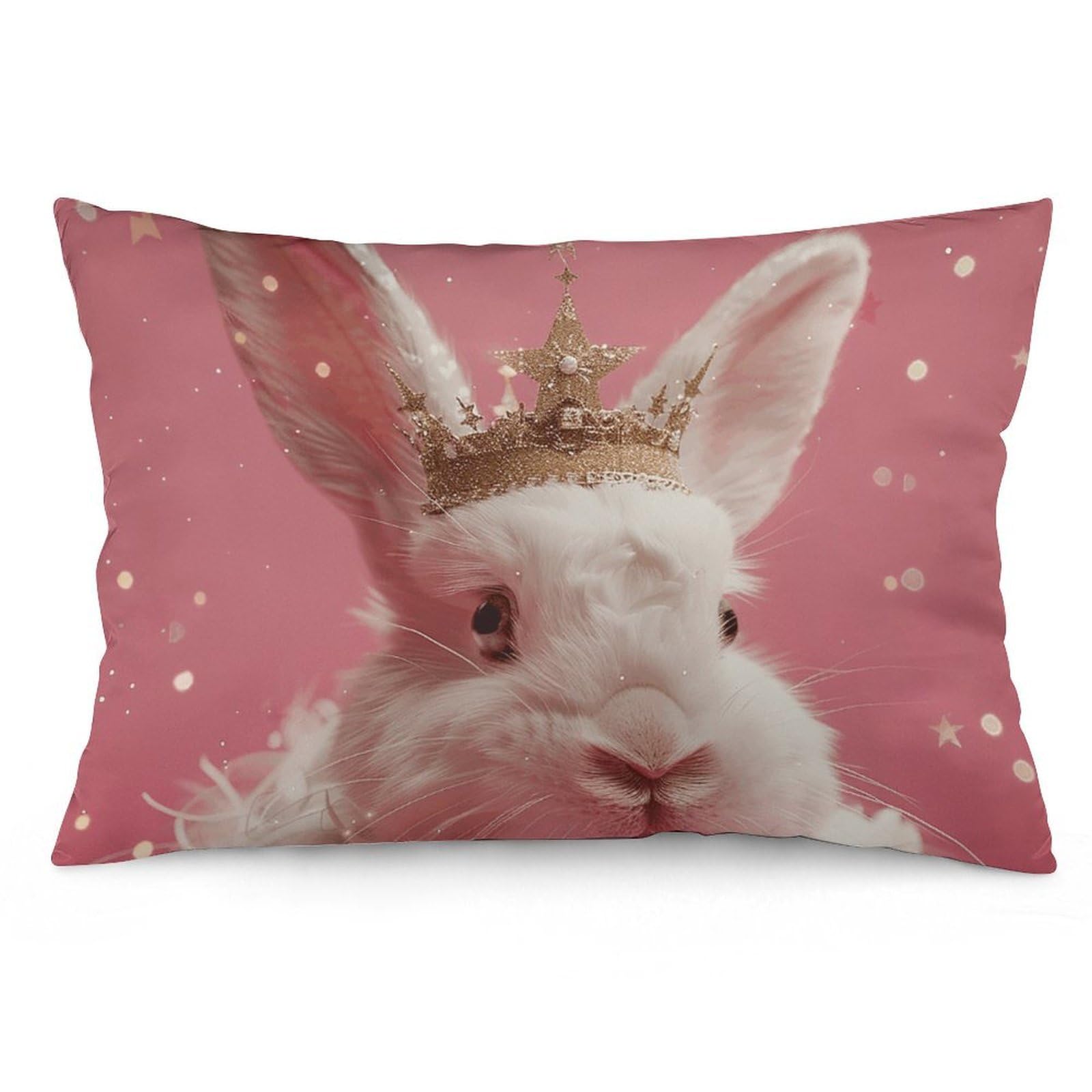 NTVOWPZO 2 Pack Decoration Throw Pillow Covers 20"x30" Pillowcases Covers Rabbit Wearing A Crown Pillowcases Modern Farmhouse Home Decor Sofa Cushions Covers for Couch Bed Living Room