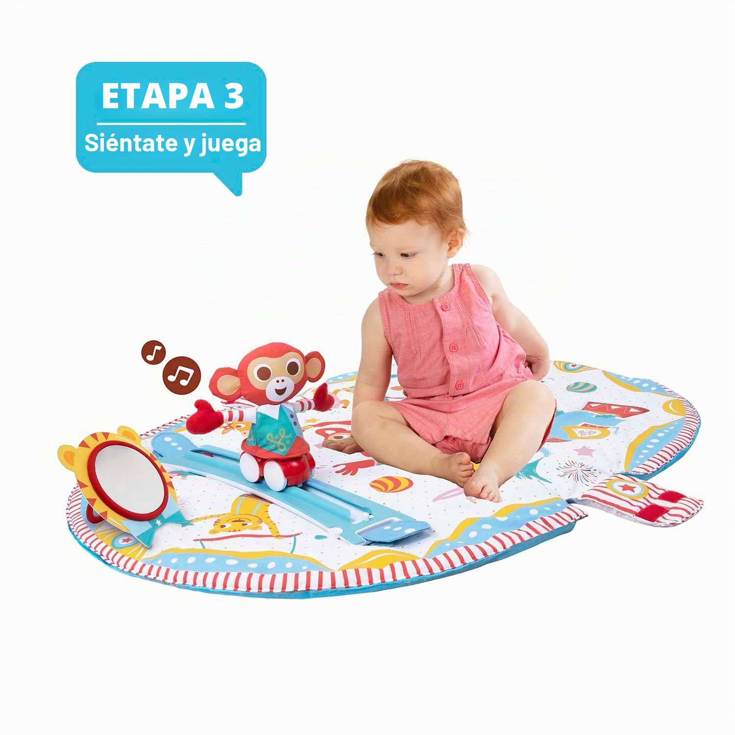 Yookidoo Gimnasio para bebés y tapete de juego, accesorio de 3 etapas con pista de robot motorizada, 20 actividades de desarrollo, edad de 0 a 12 meses (Gymotion Circus Playland)