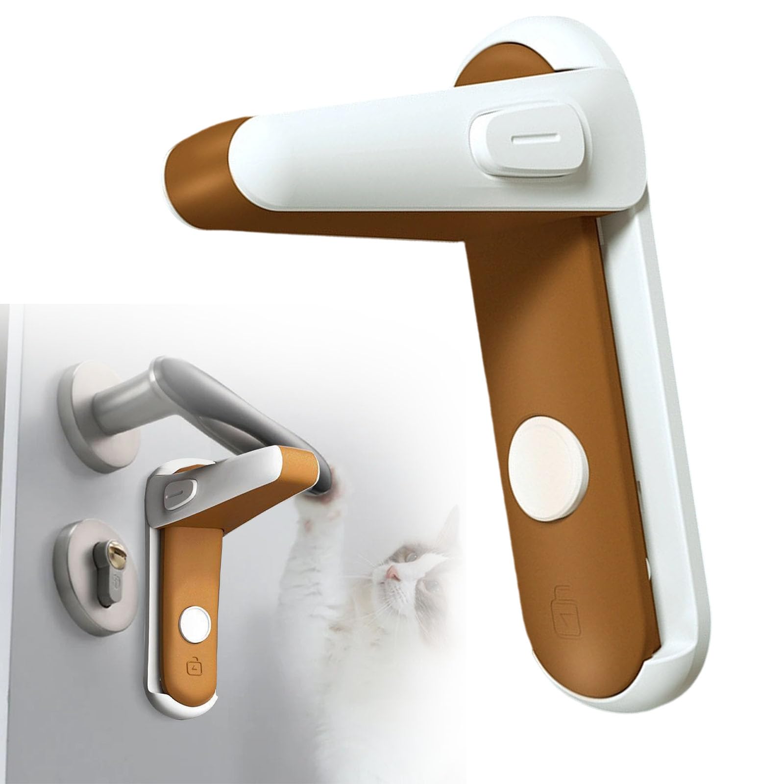 Door Lock Without Drilling, Door Lever Lock – Childproof No-Drill Baby & Pet Proof Door Lock, Adhesive Lever Handle Lock for Kids, Toddler, Bedroom, Kitchen & Bathroom Door Safety Lock (Brown*2 PCS)