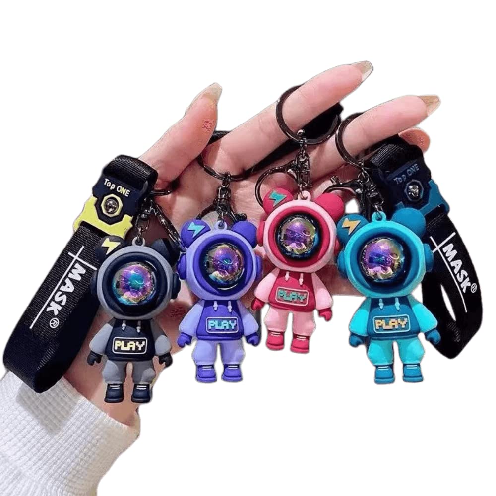 Beauenty4pcs Cartoon Lightning Bear Keychain Astronaut Bear Doll Keyring Bag Pendant Metal Key Chain Couple Car Keyholder Bag Jewelry Gift