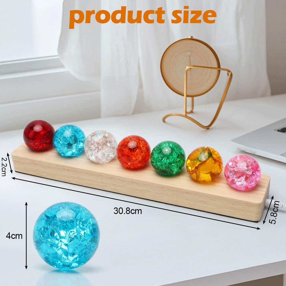 Set di 7 Sfere di Cristallo con Supporto in Legno LED, Sfere di Cristallo 3D Incandescenti, Decorazione Casa per Soggiorno Camera da Letto, Meditazione Chakra Ornamento