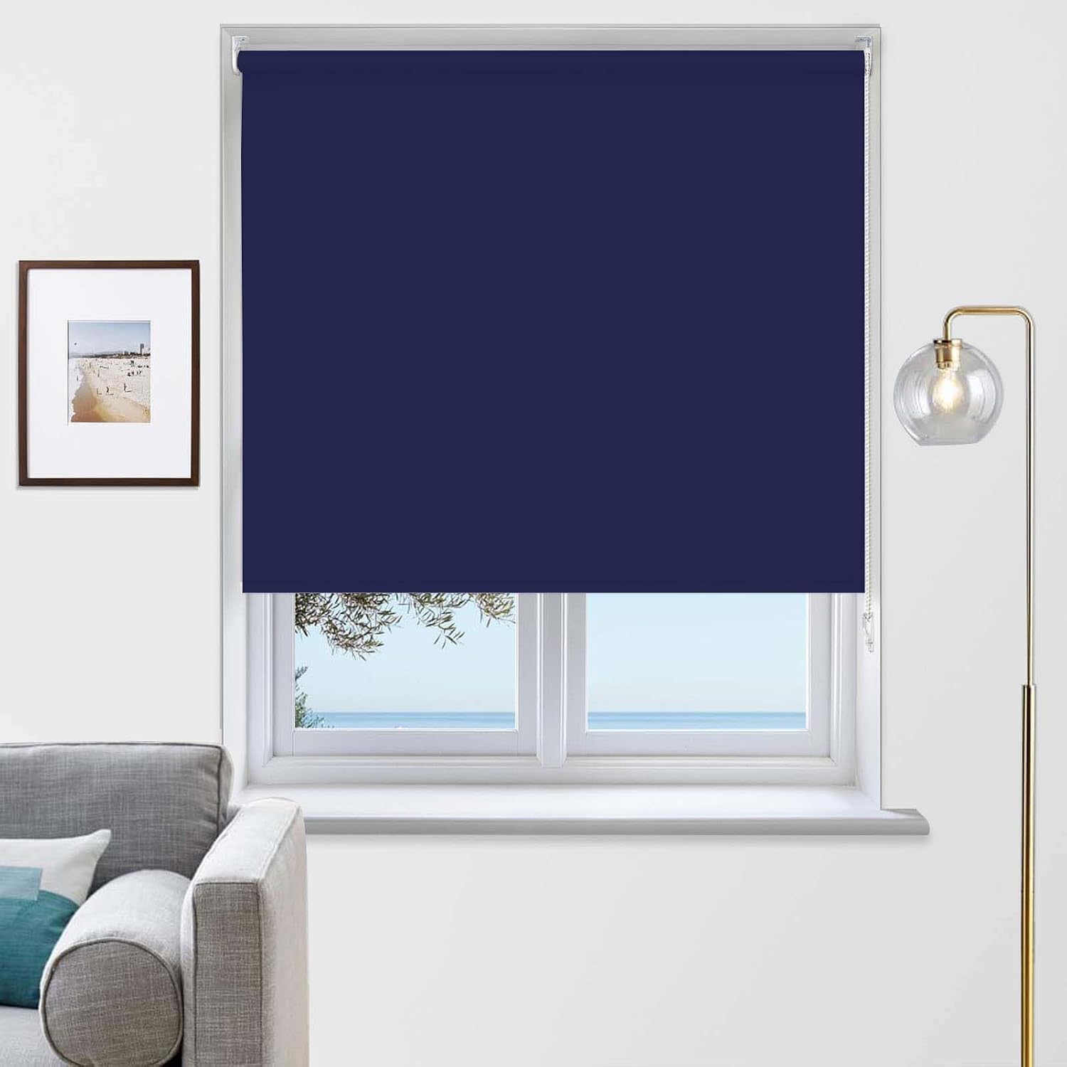 Rehan & Co Blackout Fabric Roller Blinds Navy blue Blind (130W X 210H cm) โ image 1
