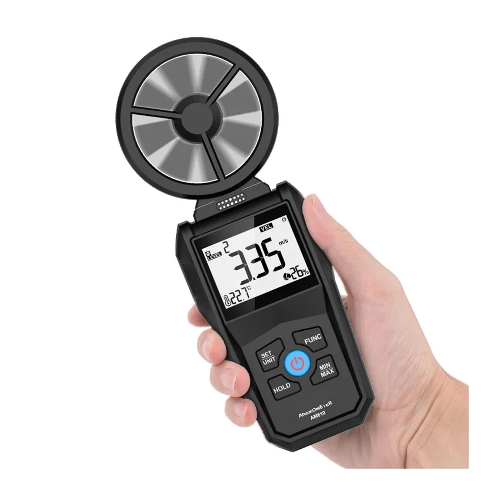 AM610 Digital LCD Windgeschwindigkeit Anemometer Windmesser Luftgeschwindigkeitstester Windrichtungsgeschwindigkeitsmesser Windgeschwindigkeitsdetektor