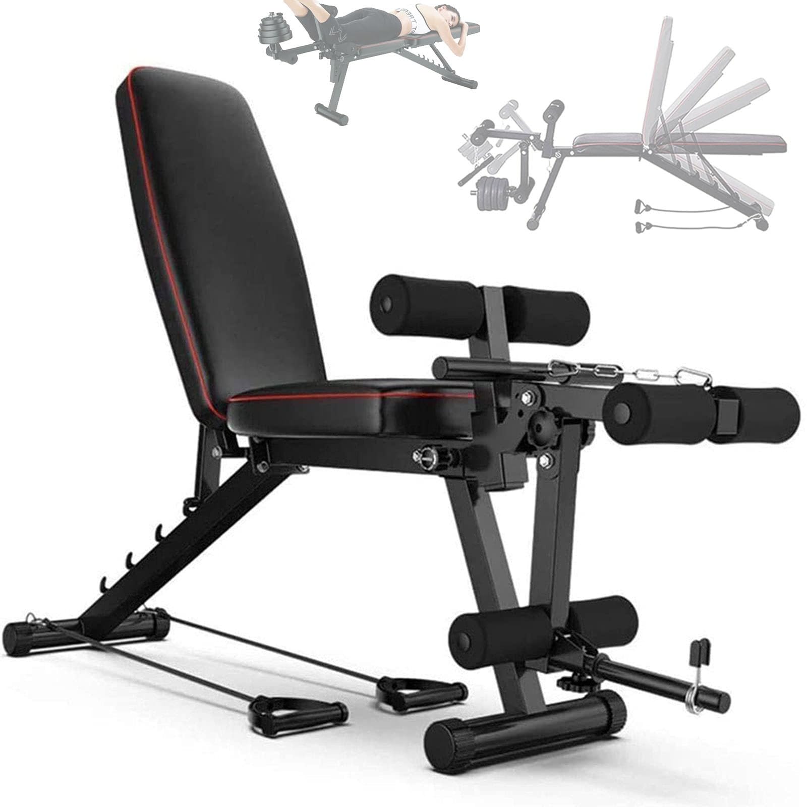Banco Musculación Multifuncional con Respaldo Reclinable de 5 Posiciones Ajustables & 2 Correas de Entrenamiento Banco Gimnasio en Casa Capacidad de Peso 200KG Inclinación Decline Plano