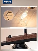 Vista 3 de Amico Dining Room Light Fixture 4-Light Kitchen Island Lighting with Adjustable Rods, Farmhouse Decor Black Metal & Wood Chandelier with Seeded