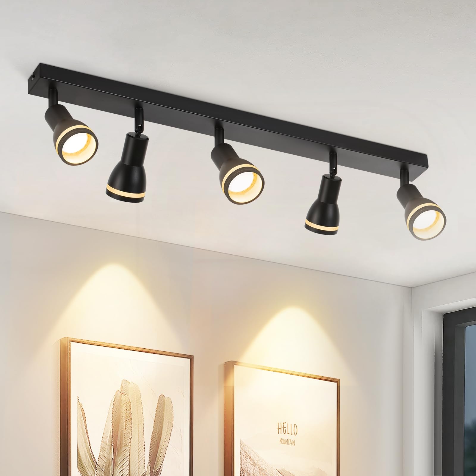 Deckenstrahler 5 Flammig Schwarz GU10 Deckenlampe für Wohnzimmer Schwenkbar | LED Deckenleuchte Metall Deckenspot 187° drehbar Modern Spotlight für Wohnzimmer Küche Büro, Ohne Leuchtmittel