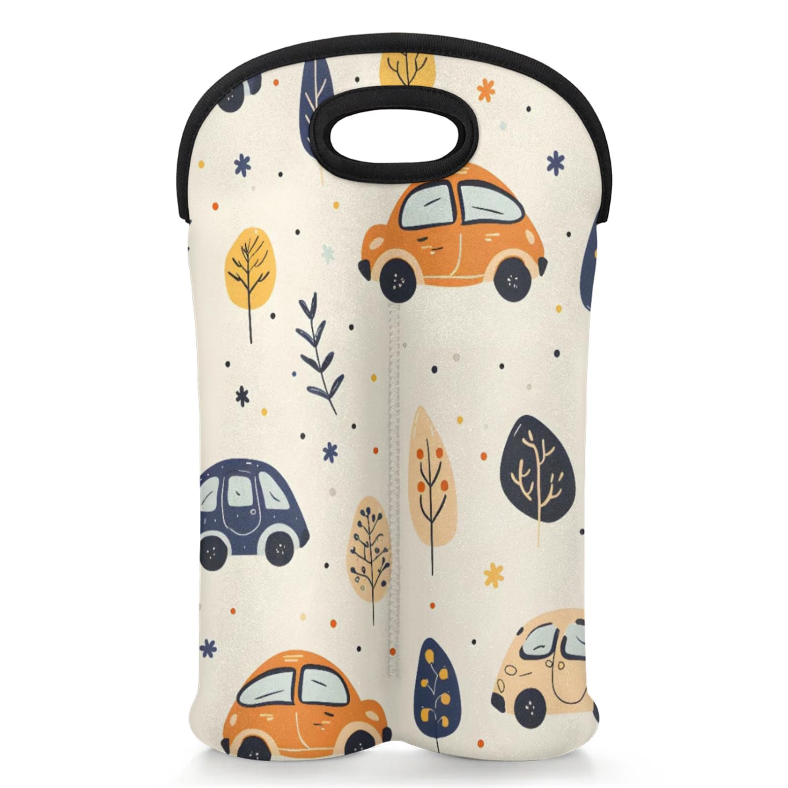 GzLeyigou 2 Bottles Mini Cars Wine Bag Sleeve Totes Neoprene Protective Wine Carrier Bag for Wine,Water, Champagne, Beer, Baby Bottles,Gift 14.5 x 10 Inches