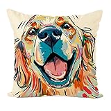 Easternproject Cute Pet Dog Painting Cotton Linen Throw Pillow Case Cushion Cover Square Animal...