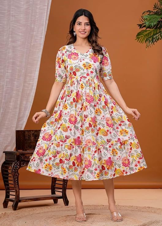 Image of Women's Pure Cotton Floral Printed Maternity Feeding Kurti with Zipper Feeding Dress for Women Feeding Gown