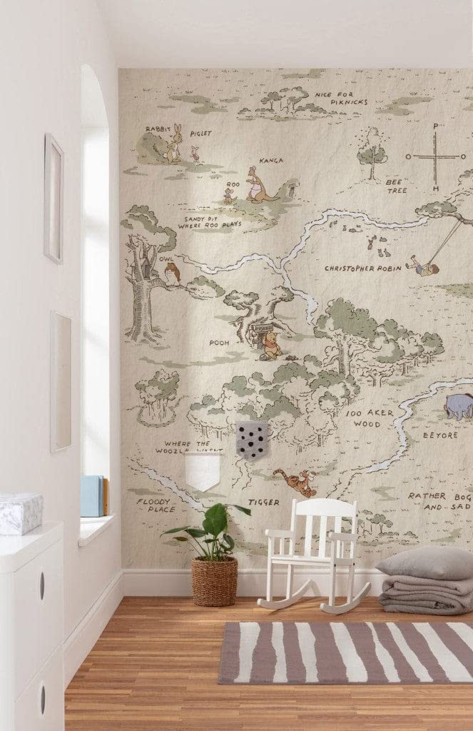 Komar Disney Vlies Fototapete - Winnie Pooh Map - Größe: 200 x 240 cm (Breite x Höhe) - Kinderzimmer, Tapete, Landkarte, IADX4-042