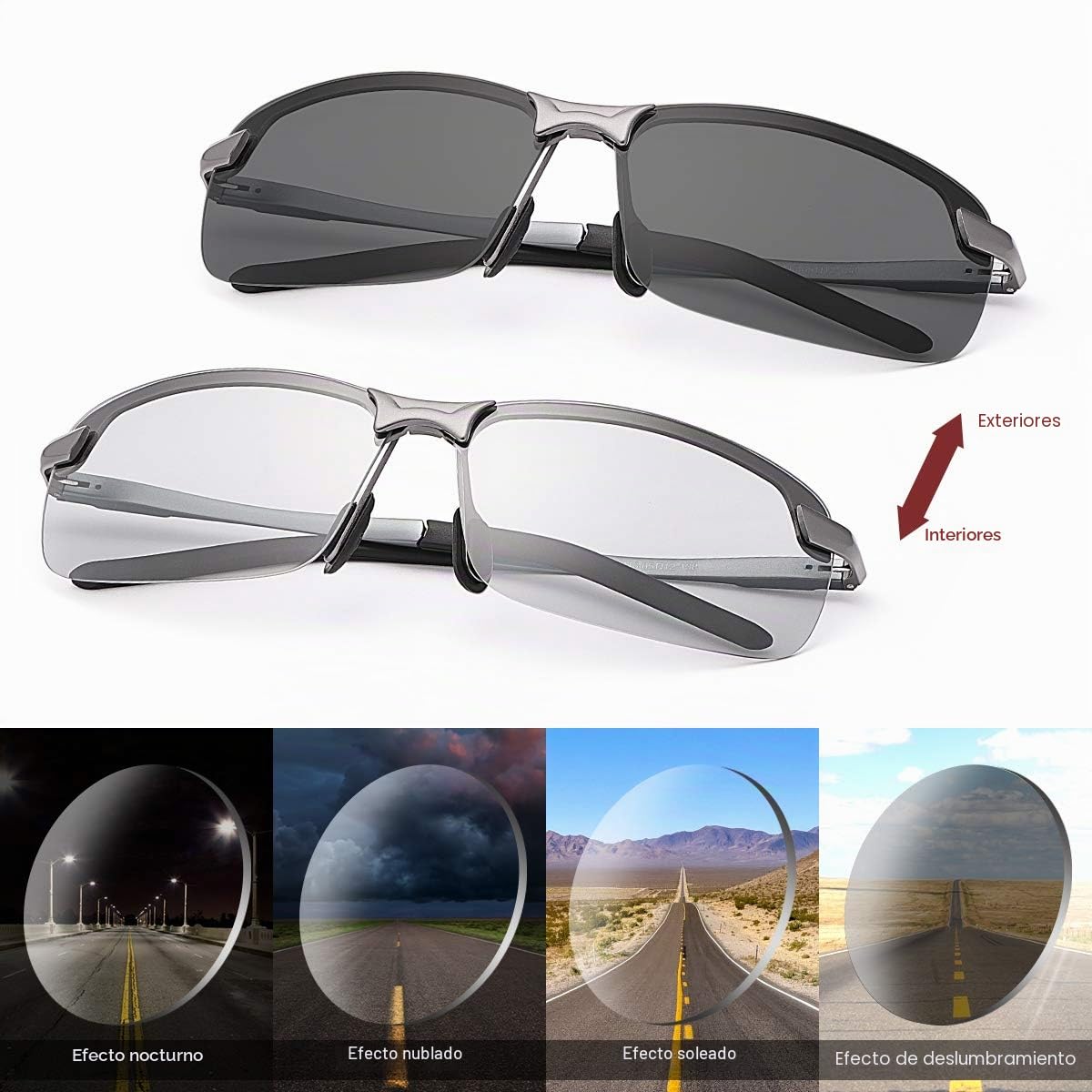MIRYEA Gafas de Sol Hombre Deportivas Polarizadas Fotocromaticas Para Hombre y Mujer Conducción Ciclismo Moto Pesca Esqui Golf Deporte Al Aire Libre Rectangulares Protección UV