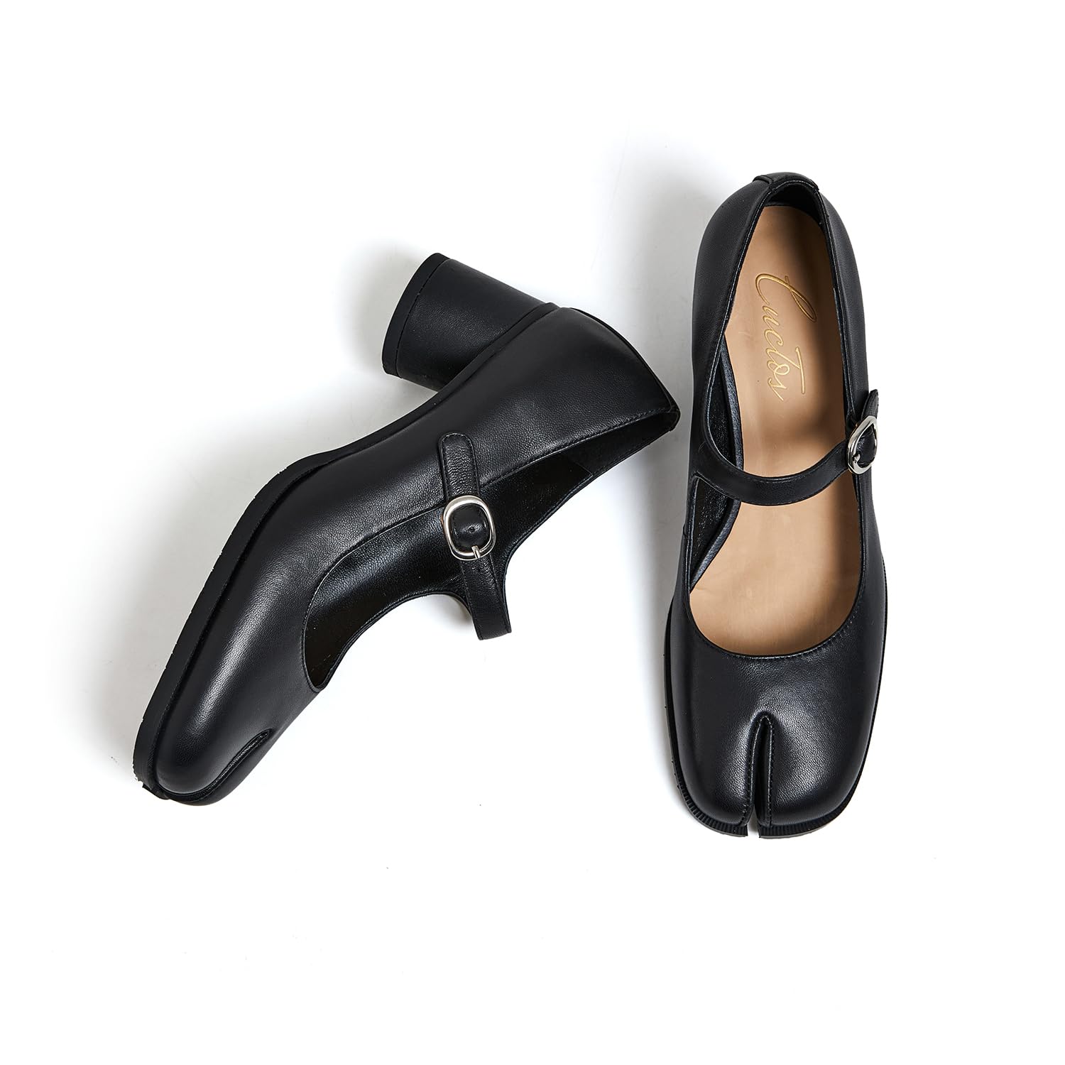 CuctosWomen Chunky Block High Heels Mary Janes Shoes Split Toe Tabi Shoes  Ankle Strap Dress Pumps Shoes