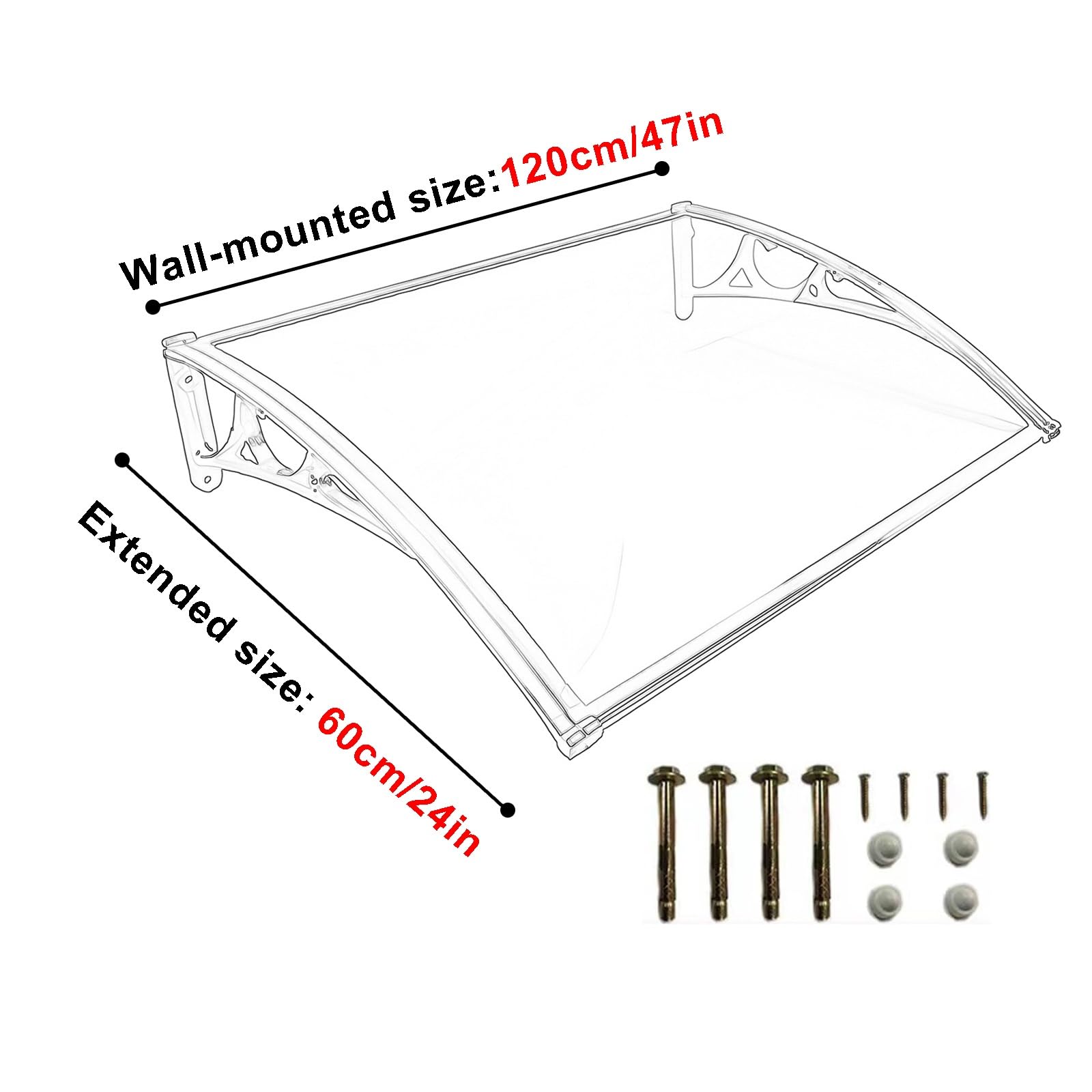 Stores Extérieurs pour Porte D'entrée, Panneau Transparent en Polycarbonate et Support en Aluminium, Auvent de Terrasse Extérieur(Blue,60 * 120cm/24 * 47in)