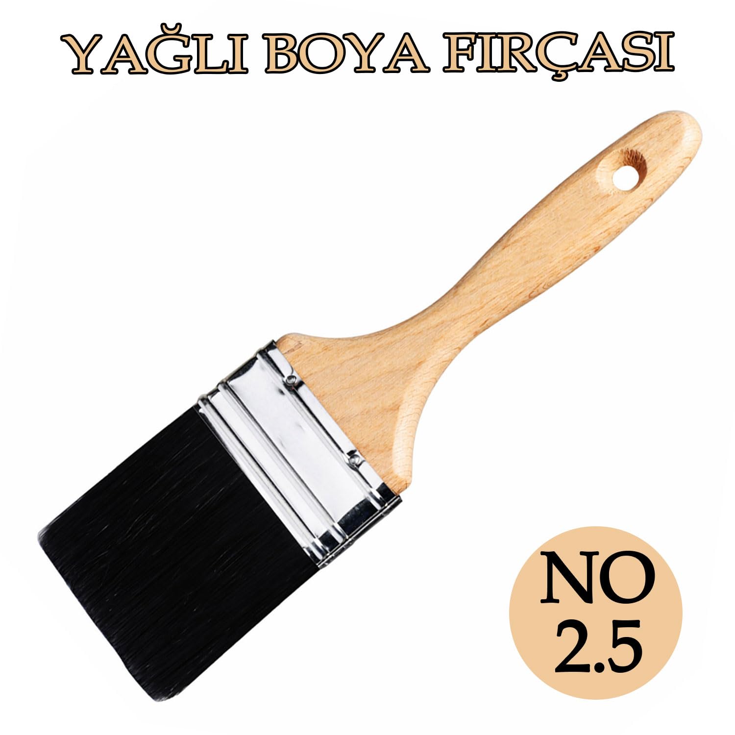 Ahşap Saplı Yağlı Boya Fırçası No: 2,5 Ergonomik Sap Dayanıklı Kıl Uzun Ömürlü Boya Uygulama Fırçası