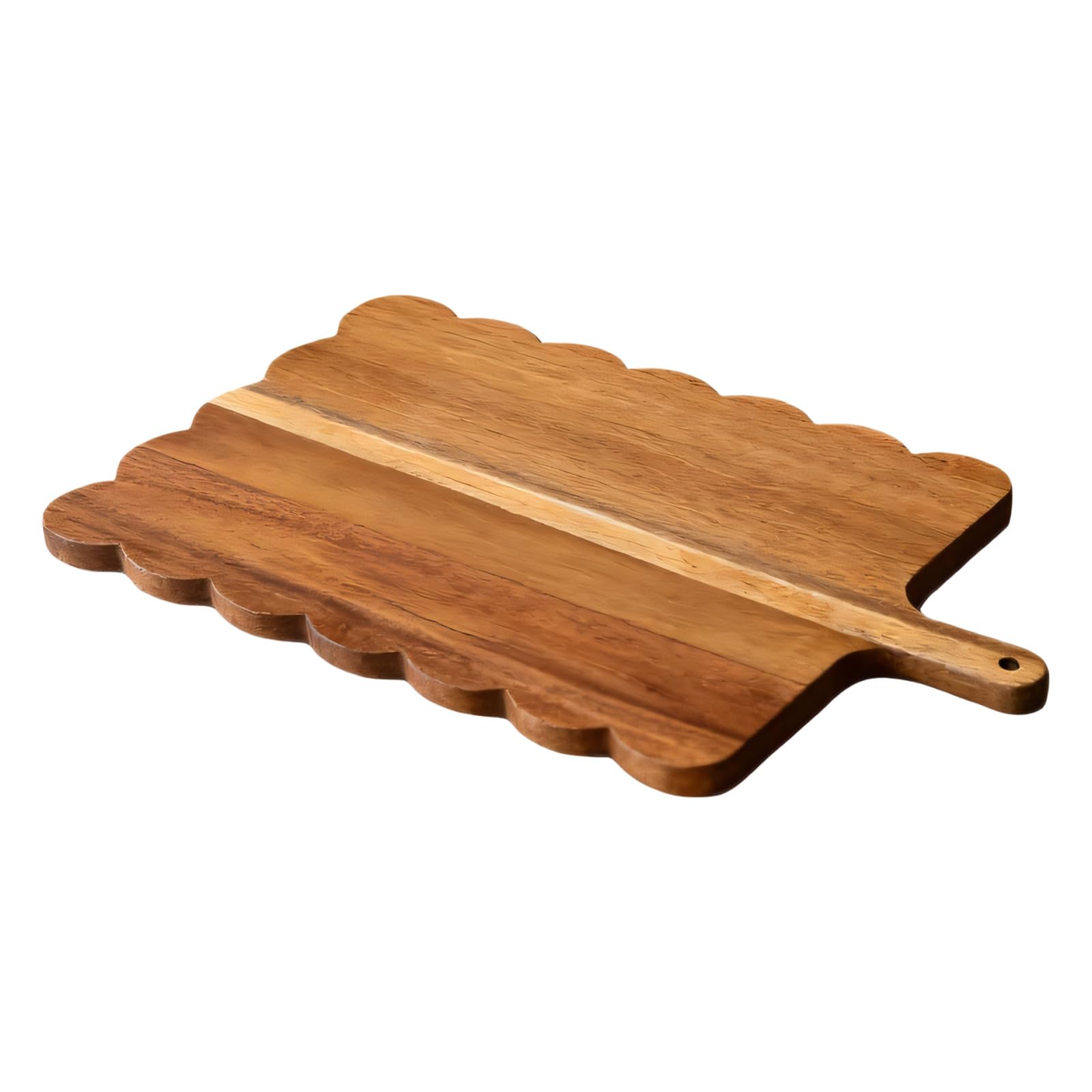 Tsophreniq Handcrafted Acacias Wood Serving Board for Kitchen Use Round Scalloped/Rectangular Shaped Chopping Wooden Cutting