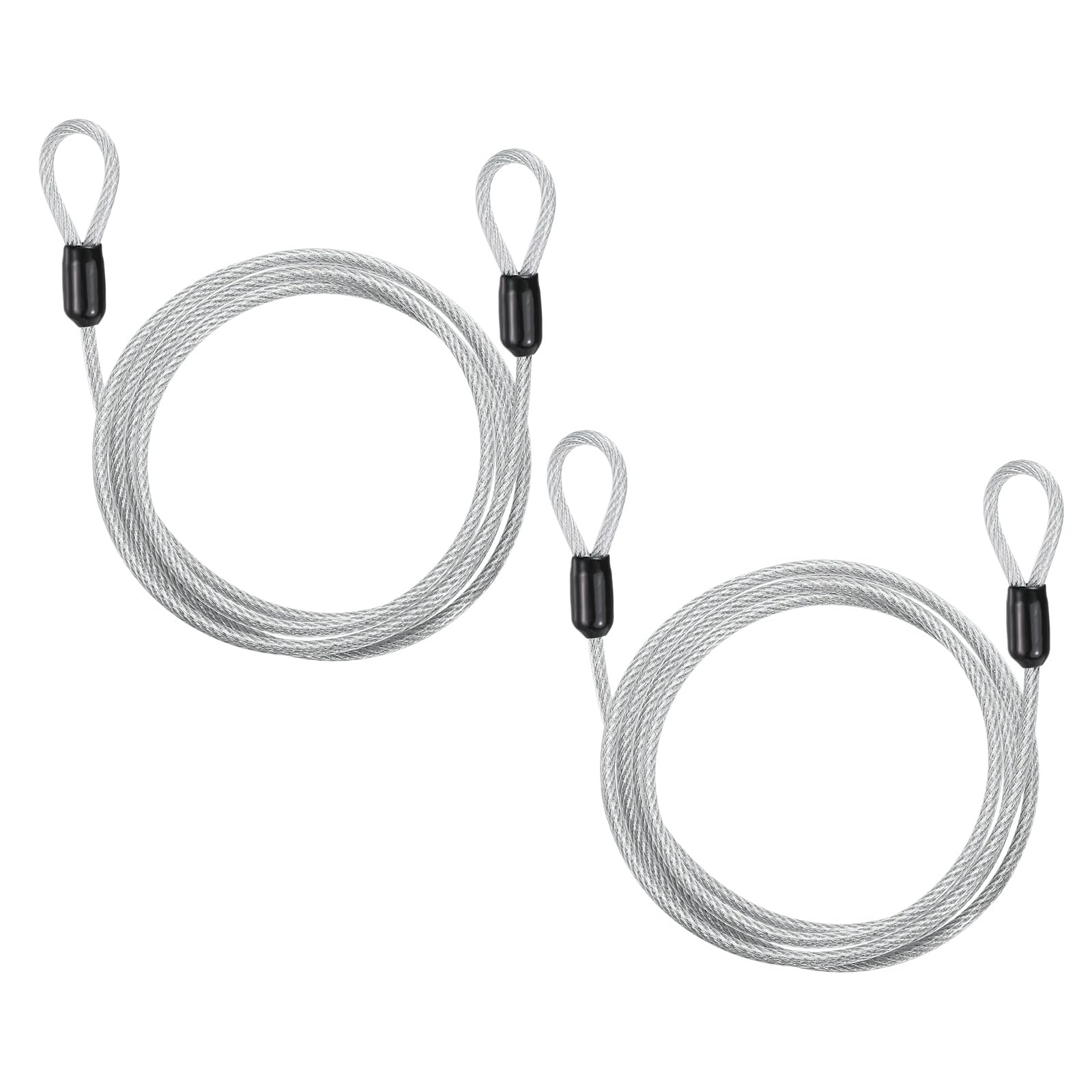 PATIKIL Security Cable Lock (1/8" Dia 3.9ft 110lb Load Capacity, Silver) (2 Pcs) Vinyl Coated Stainless Steel Double Loops Flexible Wire Rope Safety Cable Luggage Lock Suit for - Outdoor
