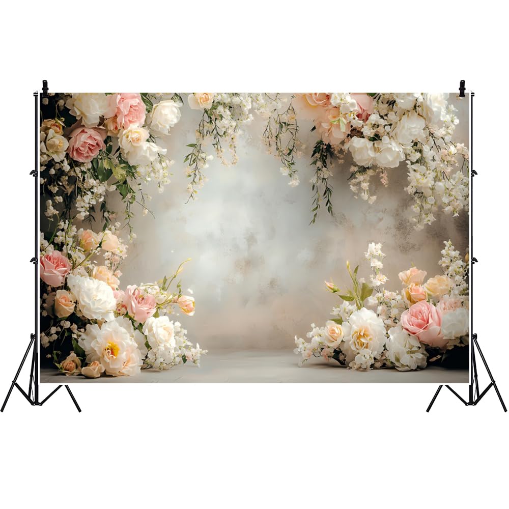 Toile de Fond Ttincceer Mur Fleuri 3x2.5m Fleurs printanières Sol Gris arrière-Plan pour Photographie Baby Shower Anniversaire décoration de Mariage bannière de fête prénuptiale