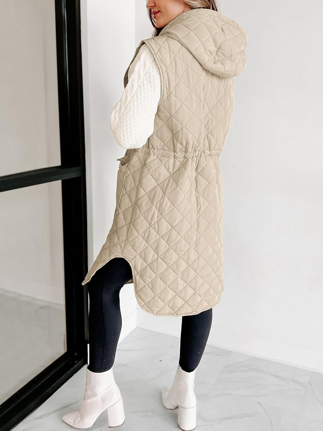 Tankaneo Women's Long Puffer Vest Sleeveless Hood Quilted Winter Outwear Warm Jackets Coats - Image 3