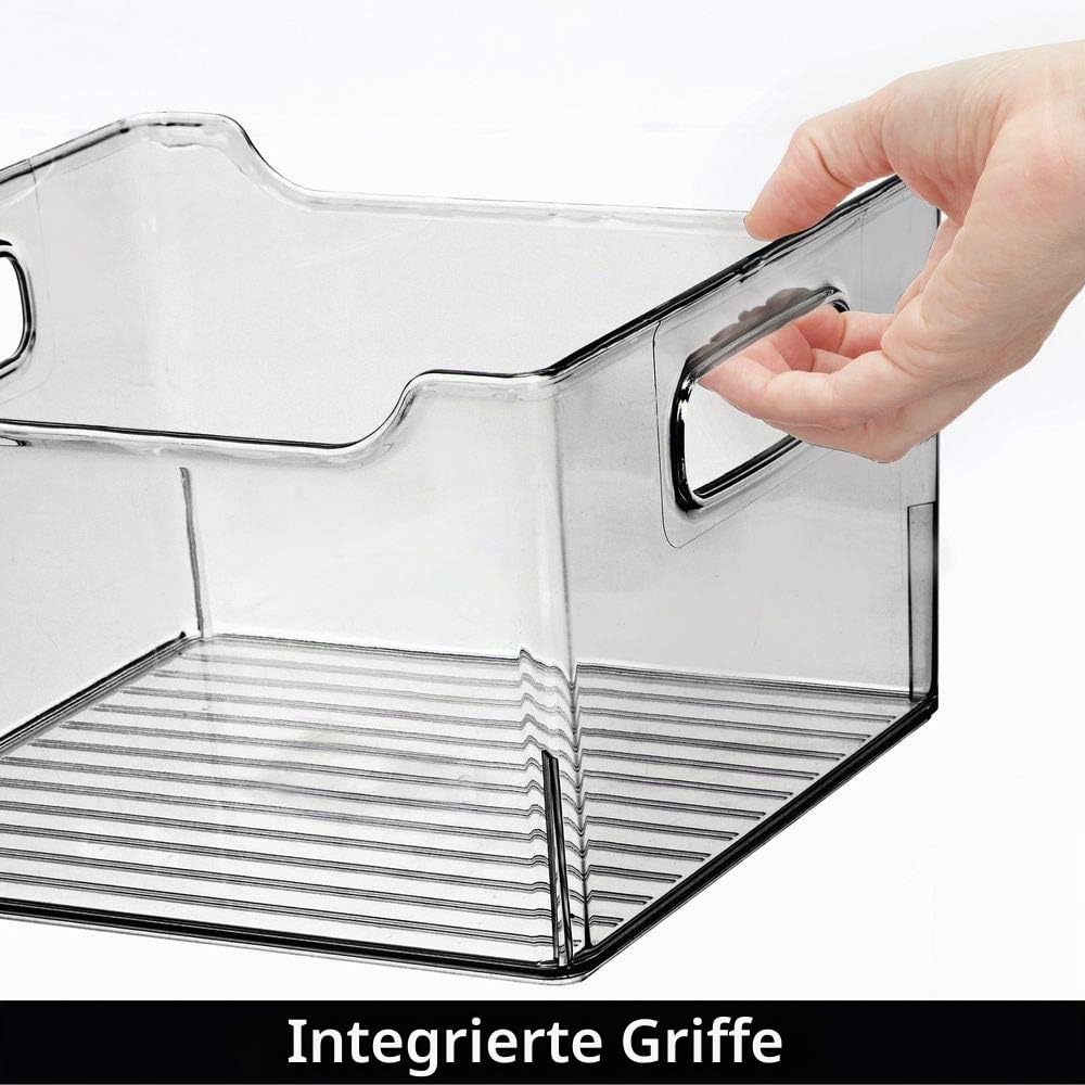 mDesign 4er-Set Aufbewahrungsbox mit Griffen – hohe Kühlschrankbox zur Lebensmittelaufbewahrung – Ablage aus Kunststoff für den Küchen- oder Kühlschrank – rauchgrau