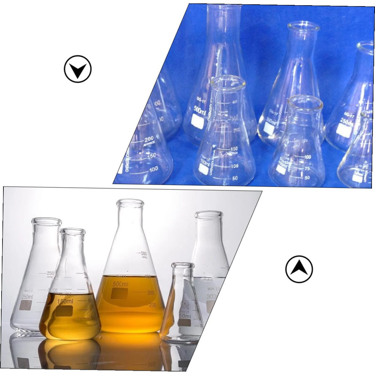 VILLCASE Erlenmeyerkolben Wissenschaftliche Schmale- Mund Glas Erlenmeyerkolben Set 3 Größen 100Ml 250Ml 500Ml 3. 3 Borosilikatglas mit Gedruckt Graduation