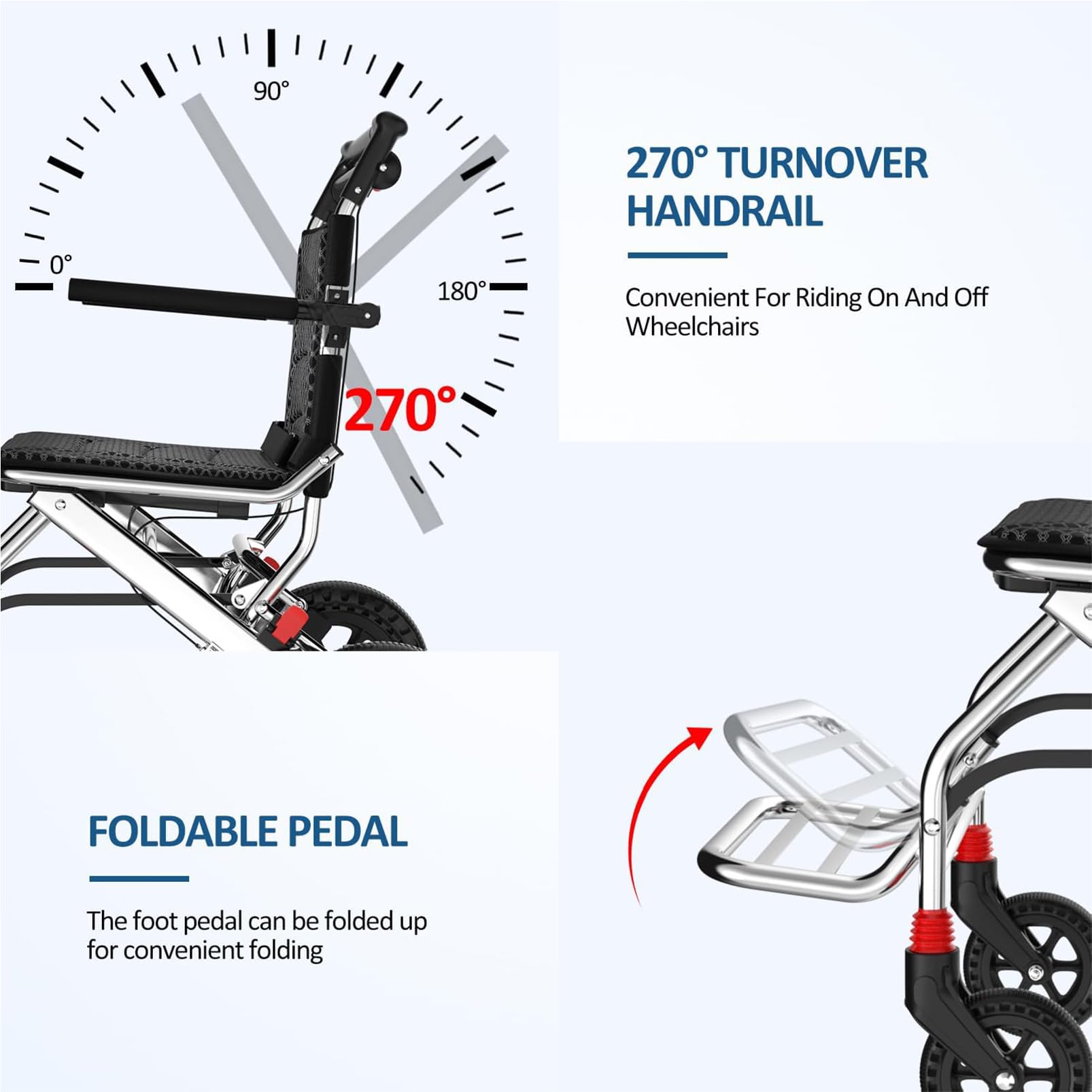 Silla de ruedas plegable súper ligera para adultos, silla de aluminio portátil para embarque, viajes, transporte, silla de ruedas plegable para una fácil movilidad