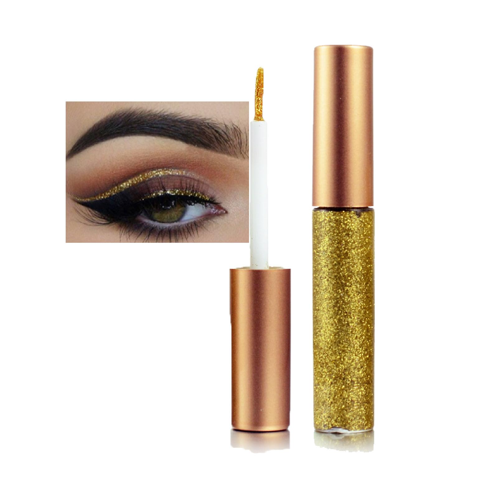 Coloured Glitter Eyeliner Liquid，Gold Glitter Liquid Eye Liner, Waterproof Eyeliner Long-Lasting Glitter Liners, Gold Colourful Eyeliner for Eye Makeup