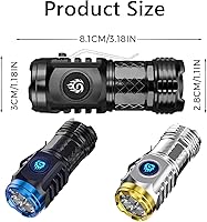 Vista 6 de Mini Flashlight, German Mini Flash Super Power Flashlight, Flashlights High Lumens Rechargeable, Waterproof Handheld Spot Light (Black+Silver)