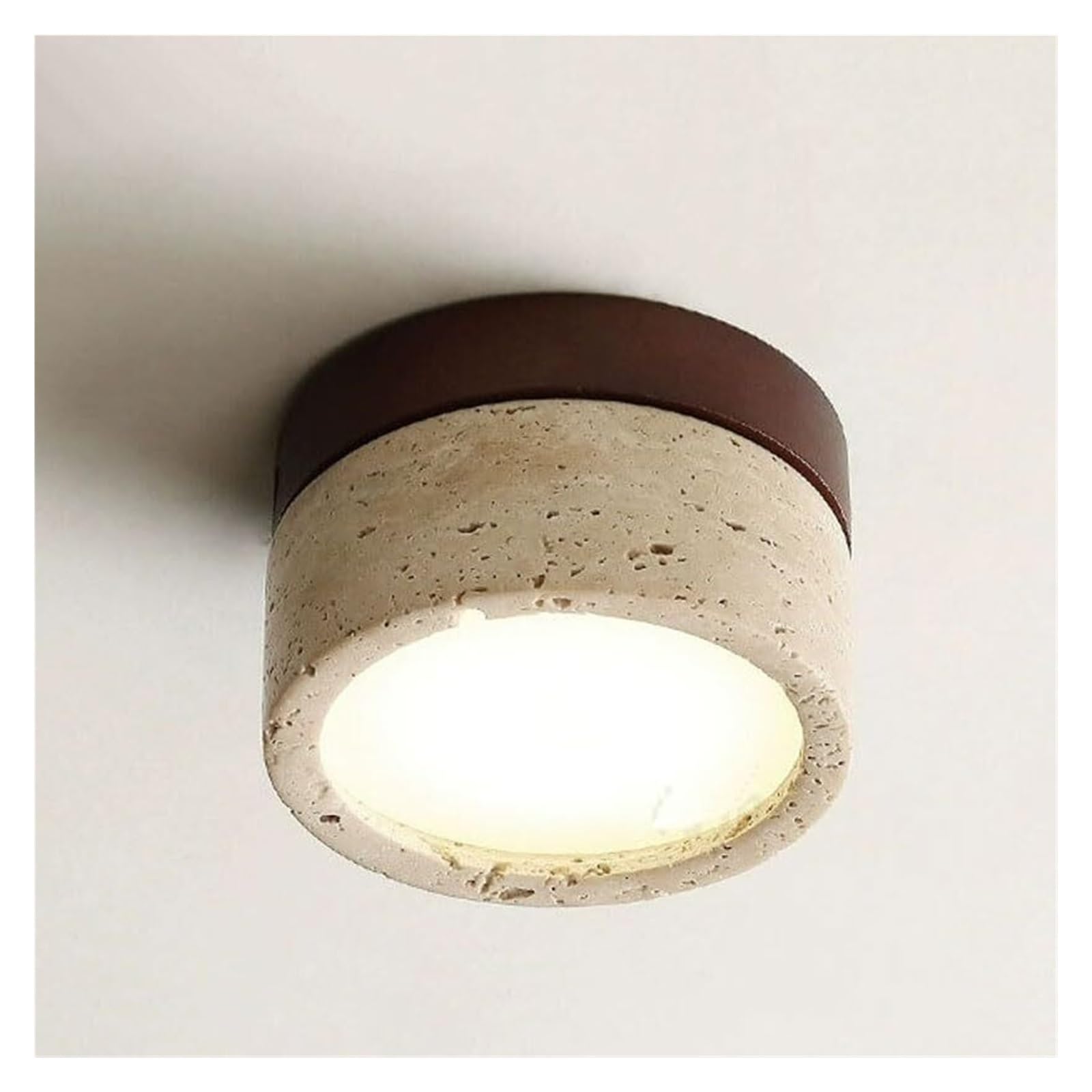 SXSCARKX Travertine Ceiling Lamp for Entrances Modern Natural Stone Flush Mount Light Indoor Bedroom Cylinder Porches Wabi Sabi Chandelier Fixture Corridor