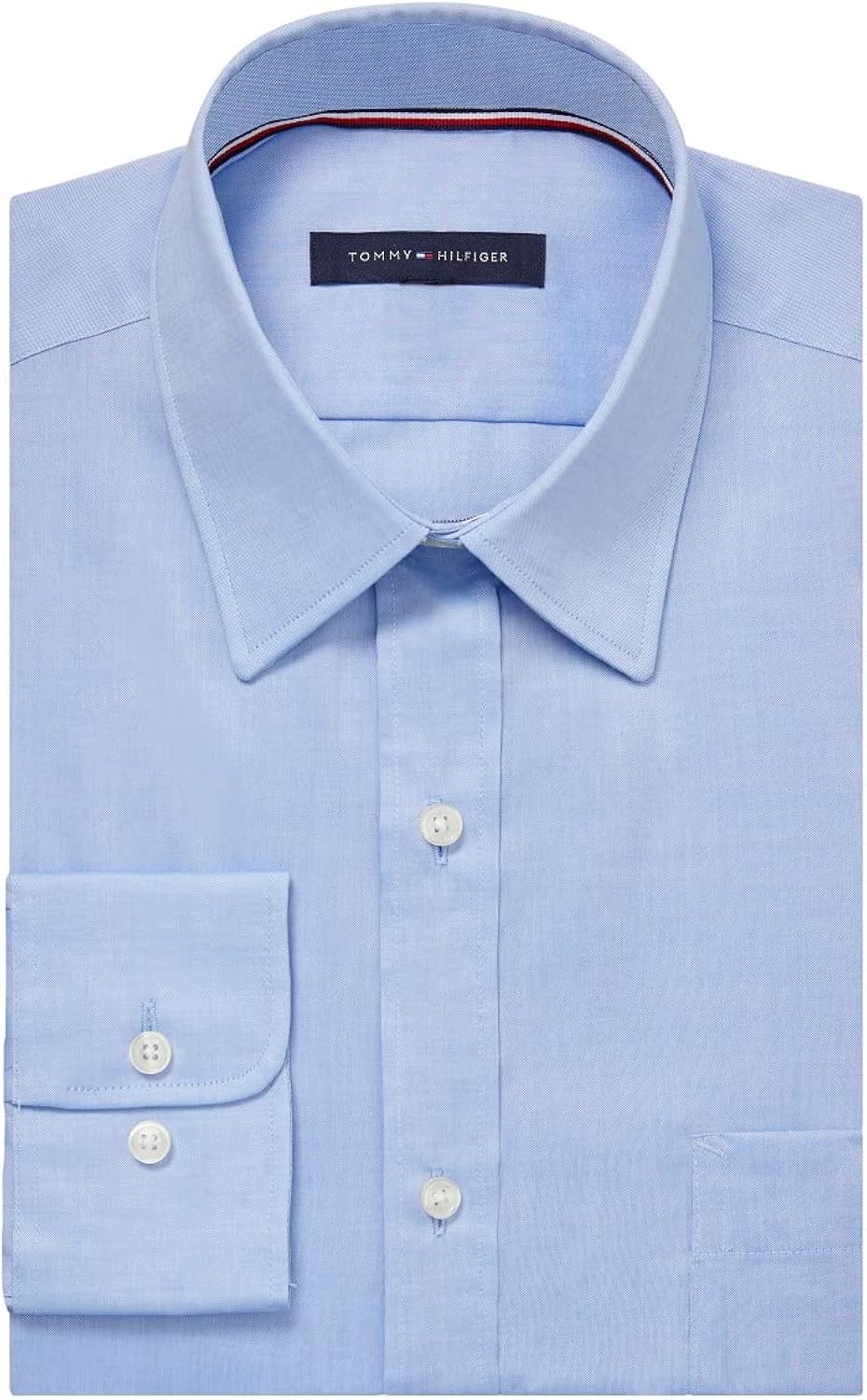 Tommy Hilfiger camisa de vestir de calce regular que no requiere planchado camisa con cuello en punta para hombre, 16.5" Cuello 34"-35" manga, Azul