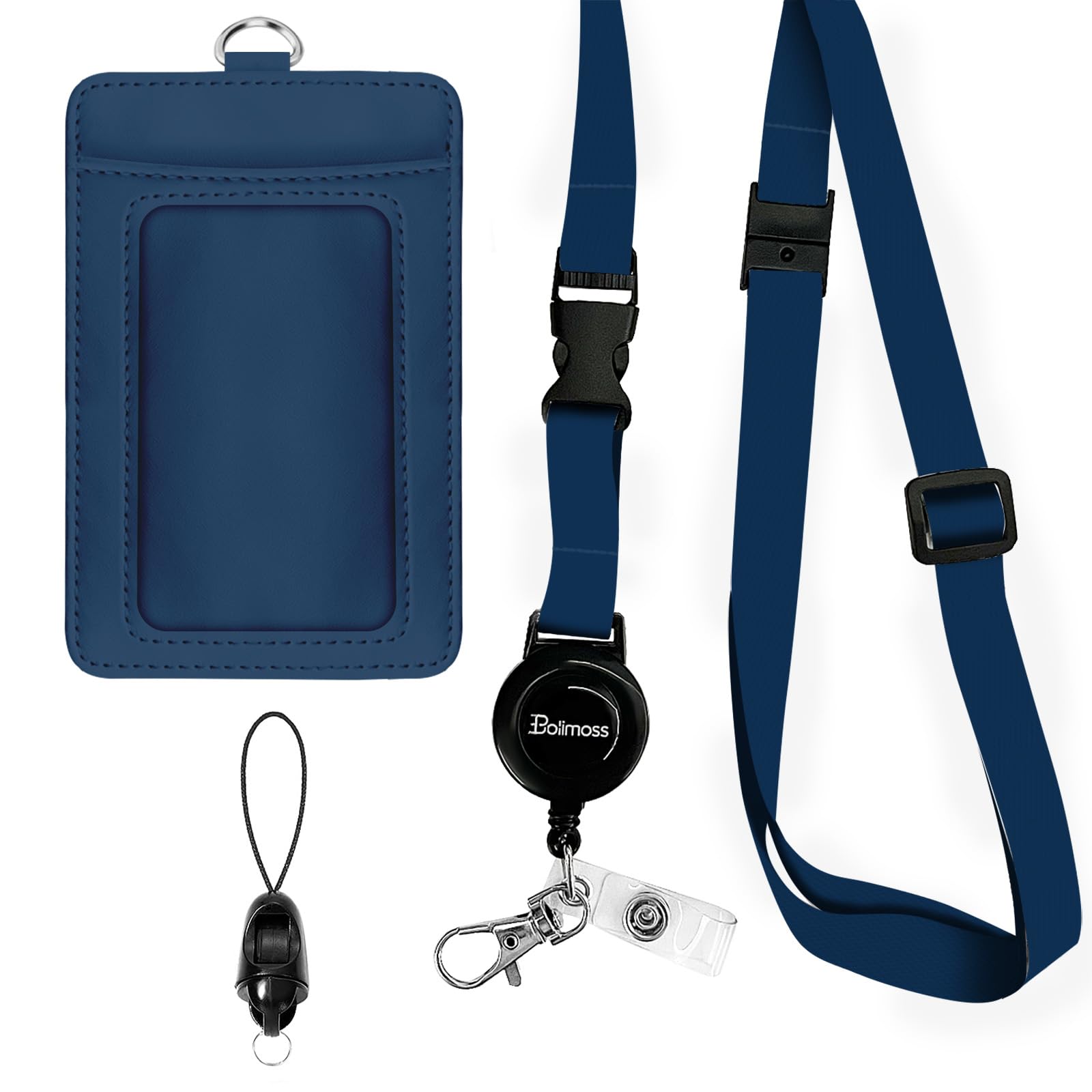 bolimoss Badge Holder with Lanyard, Leather ID Name Badge Card Holder with Retractable Reels Safety Quick Release Buckles and Adjustable Lanyard Straps for Teacher Student Nurse Doctor Navy Blue โ image 1
