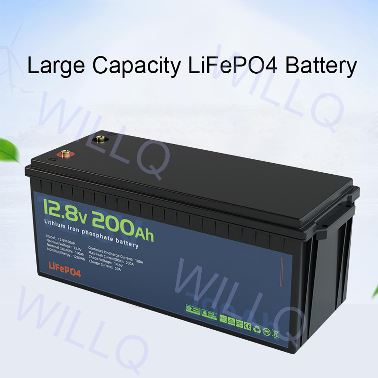 Batteria al Litio LiFePO4 12V 200Ah Integrata 200A BMS Alta Potenza 2000+ cicli Profondi Perfetta per Batteria di Backup 12,8V per Applicazioni off-Grid Camper Solare Marino
