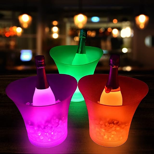 LED Ice Bucket, Ice Bucket for Parties Champagne Bucket Wine Bucket Beer Bucket Drinks Bucket 5L Large Capacity with Multi Colors Changing for Party/Home/Bar/Garden 3pcs