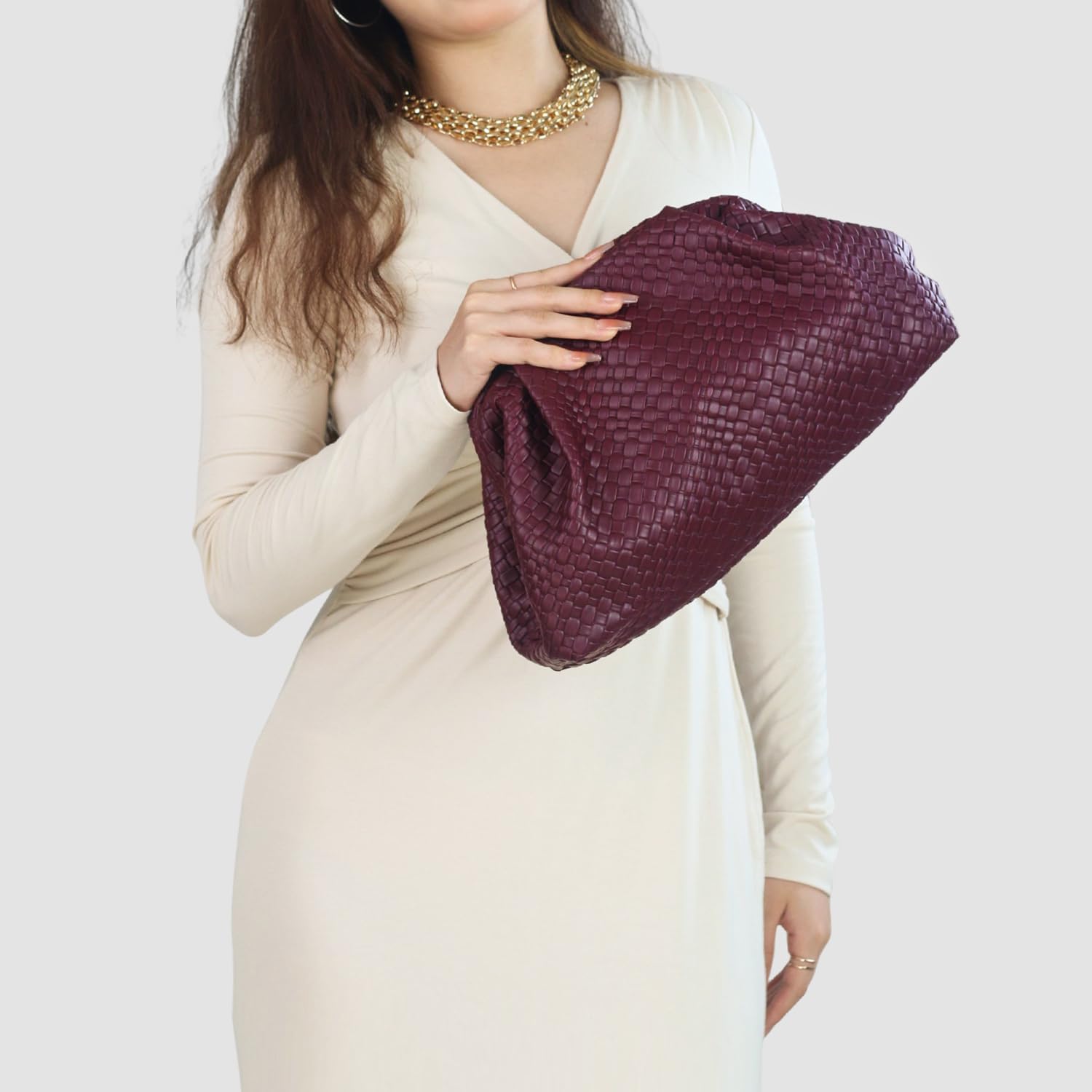Women's Woven Clutch Purse Dumpling Formal Evening Bag PU Leather Handbags for Wedding,Party,Prom, Cocktail - Image 5