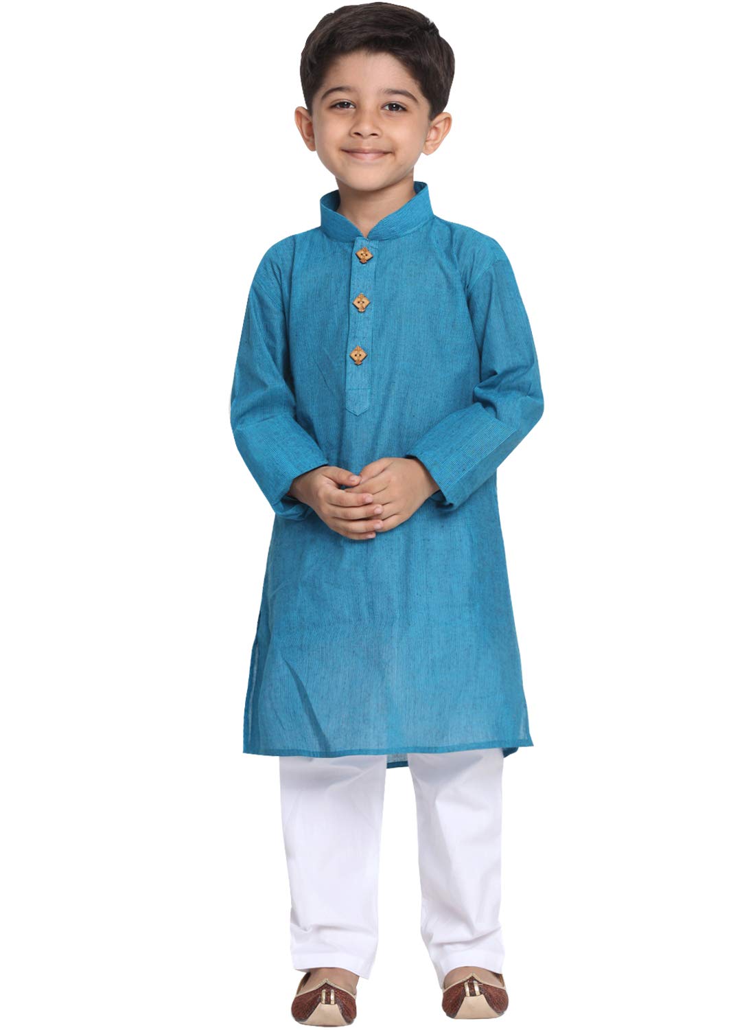 Jbn Creation Boys Pure Cotton Azure And White Kurta Pyjama Set - Ethnic Elegance For Festivals | Comfortable Traditional Pure South Handloom Cotton Kurta Pyjama For Kids_Jbnbk070Aqnpwh_30