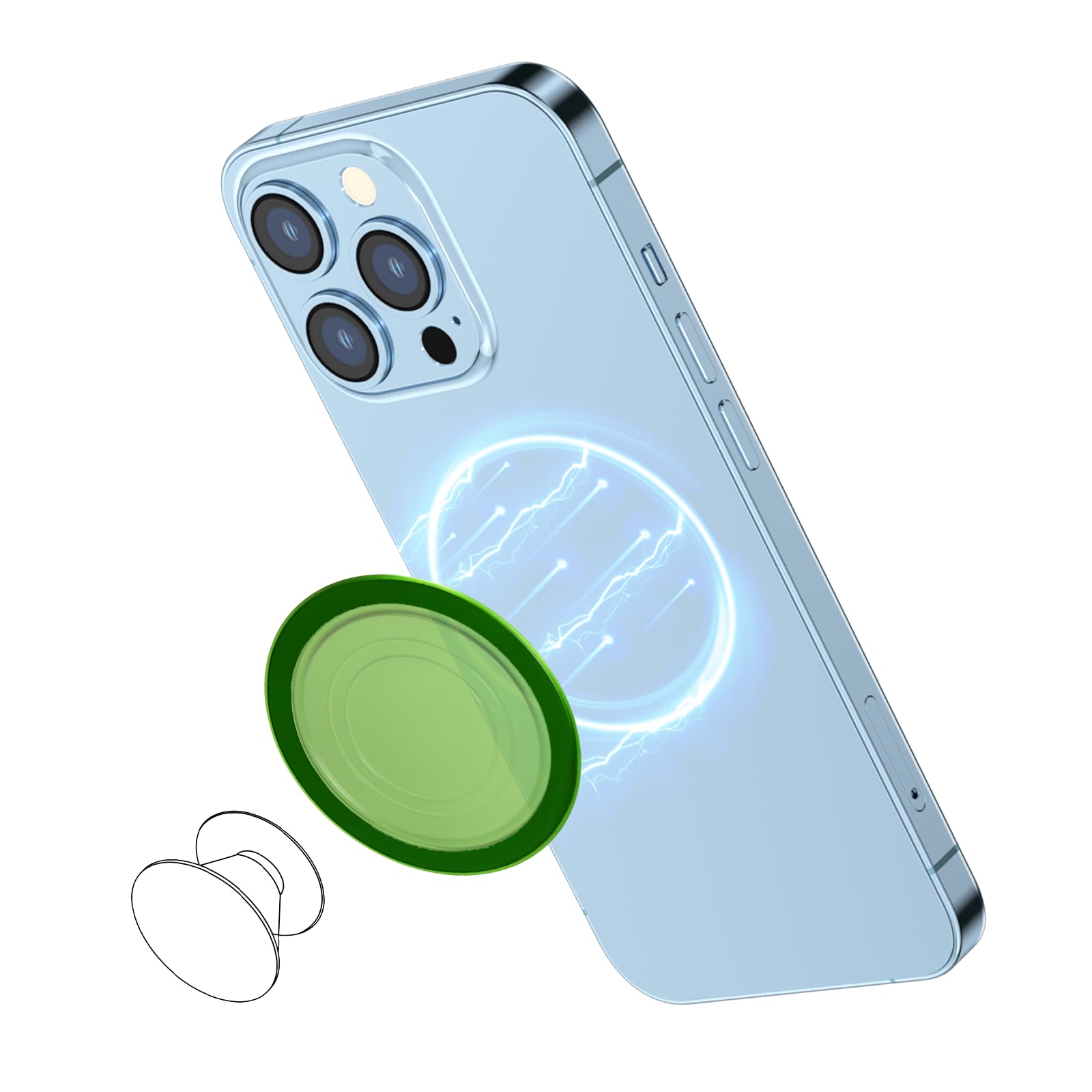 AUROXCompatible with MagSafe Base for iPhone 12/13/14/15 Magnetic Base Plate【Base Only】 Intended for Pop Socket Grip and Phone Ring Holder【Removable for Wireless Charging】(Green Translucent)