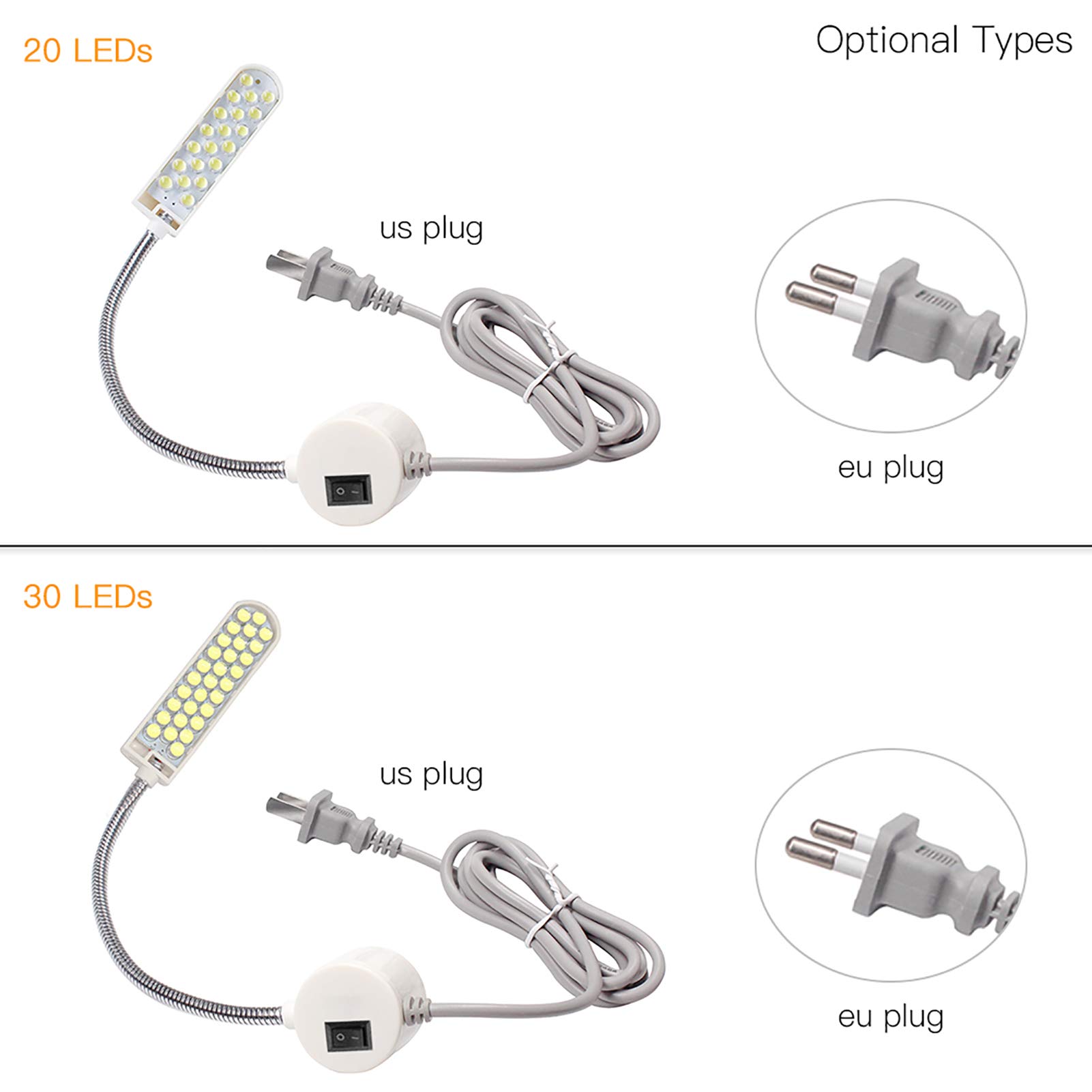 4 pezzi 2 W 30 LED macchina da cucire lampada a base fissa magnetica flessibile tubo flessibile collo d'oca design per attività domestiche [classe di efficienza energetica A]