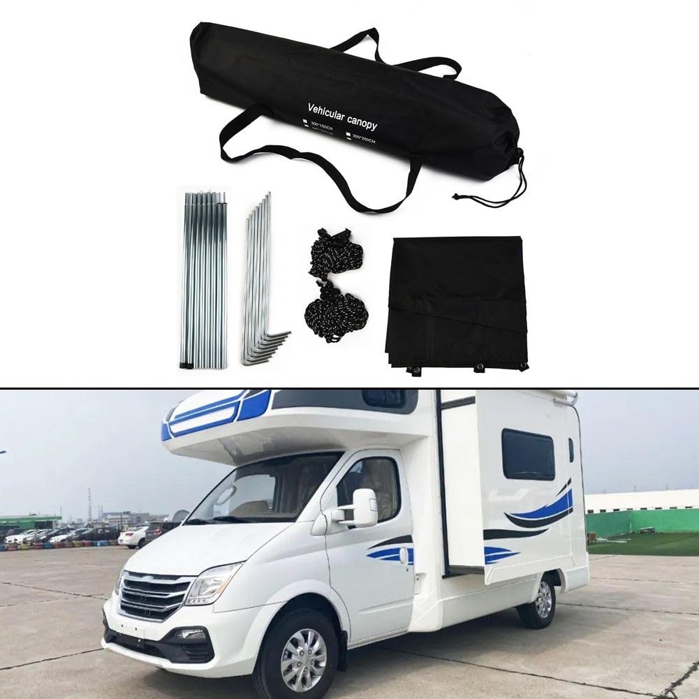 Seitenmarkise für Wohnmobile, 300 x 150 cm, feuerhemmend, 210d Polyester, Schattenschutz für Wohnmobile, Vans, SUVs, Wohnwagen, Schnellaufbau, 3-poliges Muster