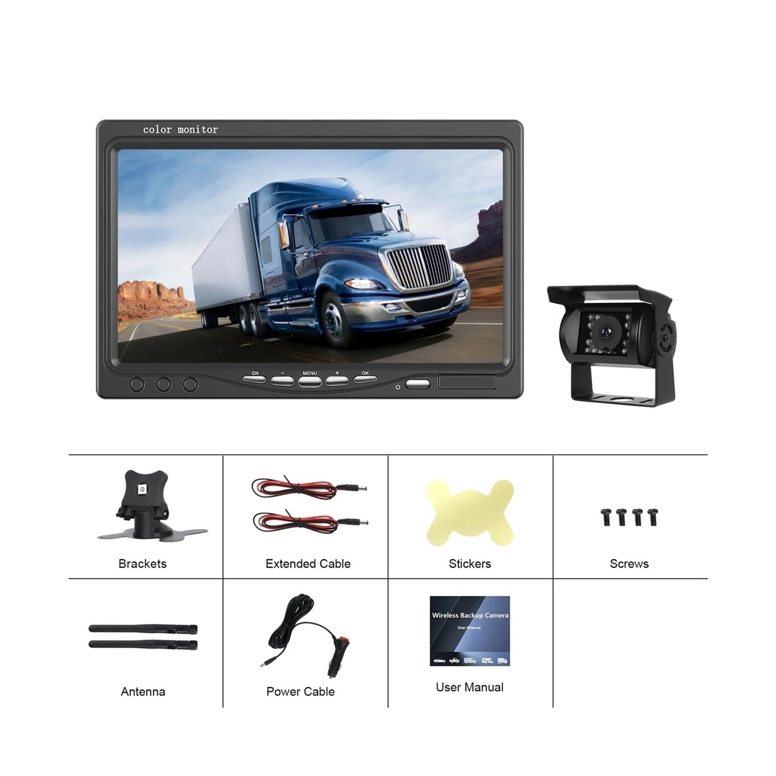 Telecamera Posteriore Per Camion Per Autobus Per Camper | 7"Car IPS Screen Monitor Wireless vista posteriore impermeabile telecamera di retromarcia impermeabile con BSD.