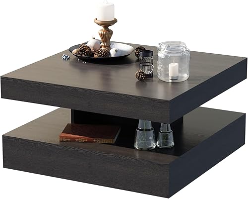 Miniatura 6 de Mesa de café LED negra para sala de estar, mesa cuadrada de sala de estar con almacenamiento, mesa central de madera moderna de alto brillo con