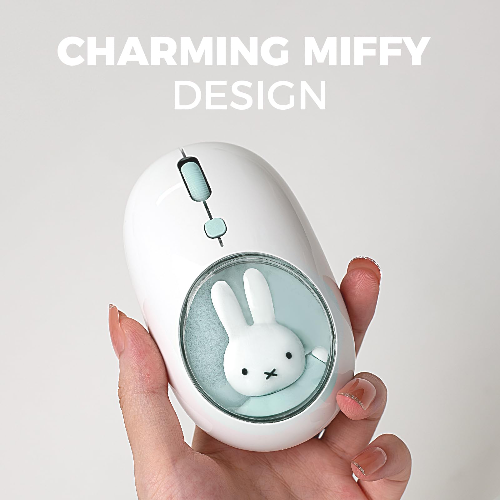 MiPow x Miffy Ratón inalámbrico Bluetooth, pequeño ratón portátil, adecuado para portátiles, tabletas, etc., seguimiento sin problemas, compatible con PC y Mac, Windows y macOS, azul