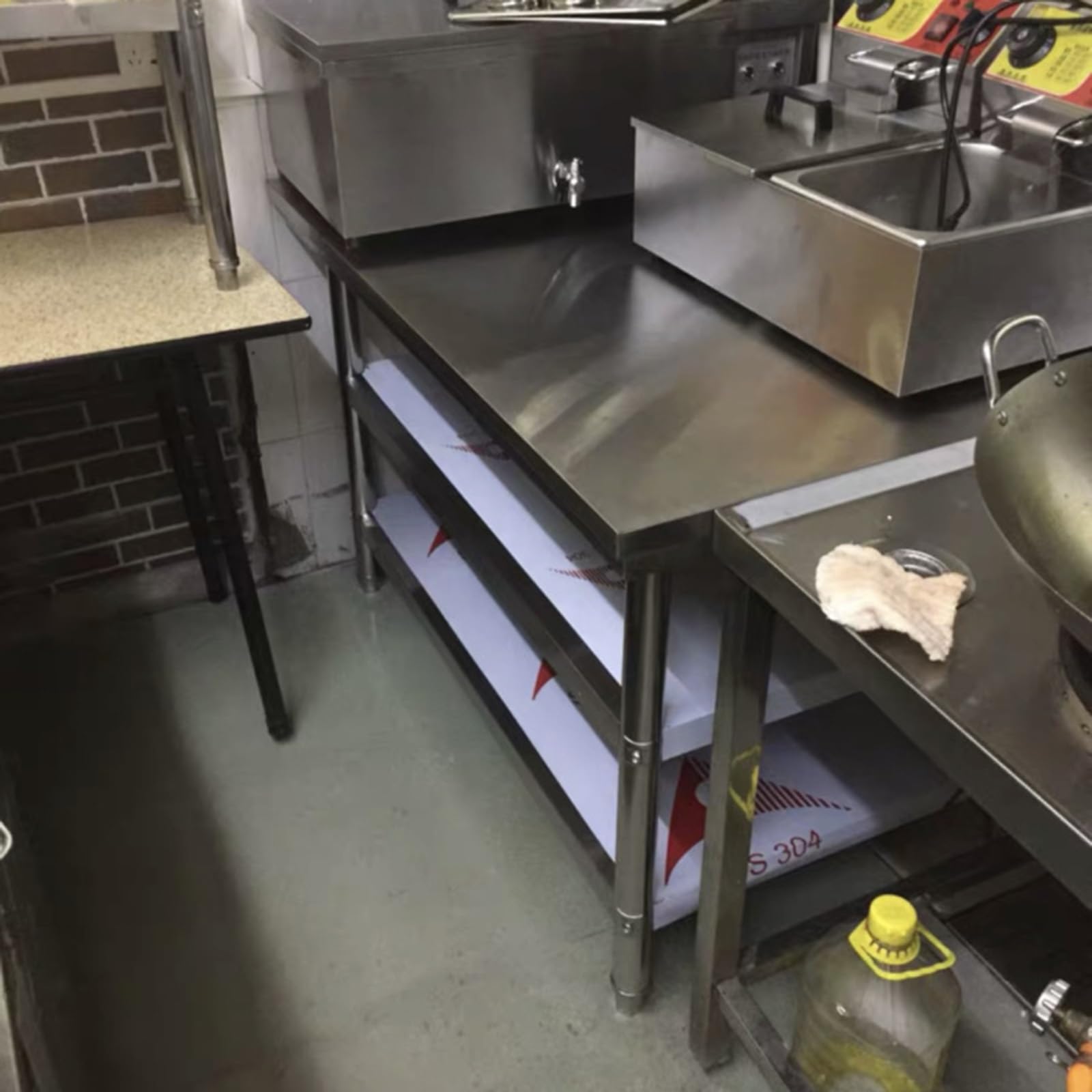 Banco de Trabajo de Acero Inoxidable, Mesa de Preparación de Cocina, Estante de Almacenamiento Abierto Multifuncional, Diseño de Estructura Triangular, Tabla de Cortar Resistente Y Estable, M