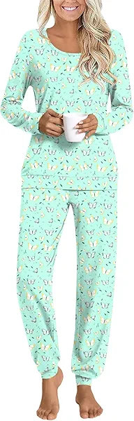 HOTGIFT Womens Pajamas Sets, 2 Piece Lounge Pjs Set Long Sleeve Long Pant Ladies Sleepwear with Pockets Soft